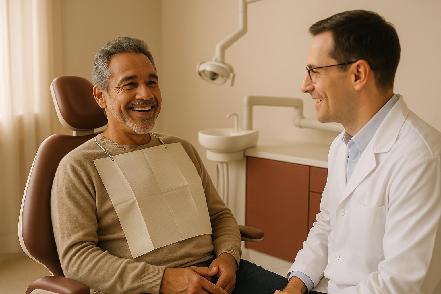 Paciente conversando com o dentista durante consulta
